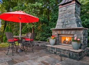 commercial outdoor stone fireplace